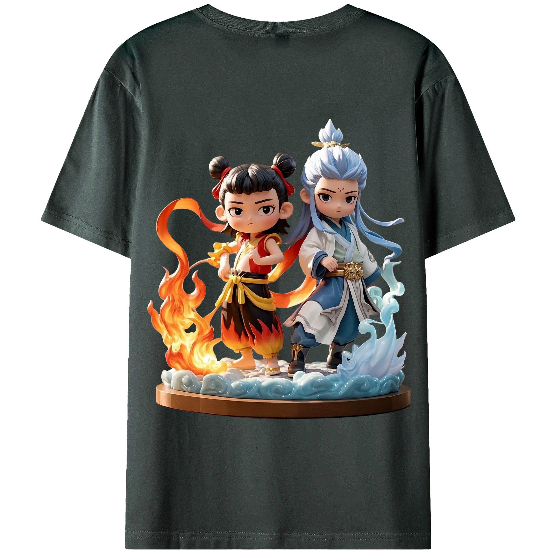 （画像用） Ne Zha 2 ナタ 魔童の大暴れ 綿100％ メンズ半袖Tシャツ（バックプリント） 通気性